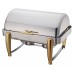 Winco 101A Virtuoso 8 Qt. Full Size Roll Top Gold Trim Chafer