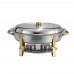 Winco 202 Malibu 6 Qt. Stainless Steel Oval Chafer with Gold Accents