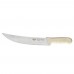 Winco KWP-90 Stal 9-1/2 High Carbon Steel Cimeter Steak Knife with White Polypropylene Handle