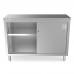 WowPrep PC-1848 18D x 48L  Stainless Steel Enclosed Base Work Table with Sliding Doors and Adjustable Shelf