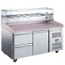 Wowcooler PDR-60-2D-SG 60 Refrigerated Pizza Prep with Marble Top, Two Drawers and Refrigerated Glass Topping Rail