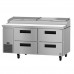 Hoshizaki PR67A-D4 67 Steelheart Series Two-Section Pizza Prep Table with 4 Drawers - 20 Cu. Ft.