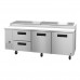 Hoshizaki PR93A-D2 93 Steelheart Series Three-Section Pizza Prep Table with 2 Doors & 2 Drawers - 30 Cu. Ft.