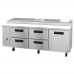 Hoshizaki PR93A-D4 93 Steelheart Series Three-Section Pizza Prep Table with Door & 4 Drawers - 30 Cu. Ft.