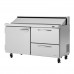 Turbo Air PST-60-D2L-N Pro Series 60 Left-Hinged Door & 2 Right Drawer Sandwich/Salad Prep Table w/ 16-Pan Top - 16 Cu. Ft.