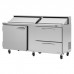 Turbo Air PST-72-D2L-N Pro Series 72 Left-Hinged Door & 2 Right Drawer Sandwich/Salad Prep Table w/ 18-Pan Top - 19 Cu. Ft.