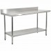 WowPrep PWTG-2472-4BS 24D x 72L Stainless Steel Worktable with Undershelf with 4 Backsplash