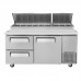 Turbo Air TPR-67SD-D2-N 67 Super Deluxe Series Refrigerated Pizza Prep Table, 2 Drawer, 1 Door - (9) x 1/6 Pans