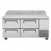 Turbo Air TPR-67SD-D4-N 67 Super Deluxe Series Refrigerated Pizza Prep Table, 4 Drawer - (9) x 1/6 Pans