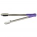 Winco UTPH-16P 16 Stainless Steel Utility Tongs with Allergen-Free Purple Polypropylene Handle