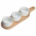 Winco WDP015-104 Ardesia Newry Porcelain Trio Bowl Set with Wooden Plate, 15-1/4 x 4-1/8