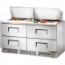 True TFP-64-24M-D-4, 64 4 Drawer Mega Top Sandwich / Salad Prep Table, (24) 1/6 size pans