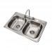 BK Resources DDI2-1416628-P-G Deep Drawn Drop-In Sink Two Compartment 33W X 22D X 6H Overall Size